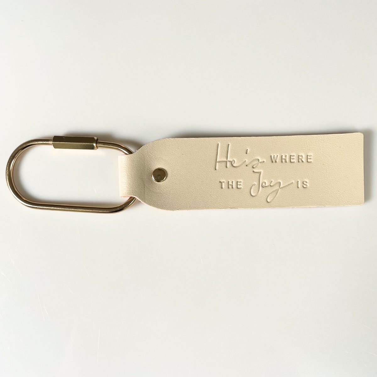 He's Where The Joy Is Leather Keychain