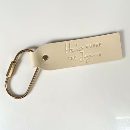 He's Where The Joy Is Leather Keychain